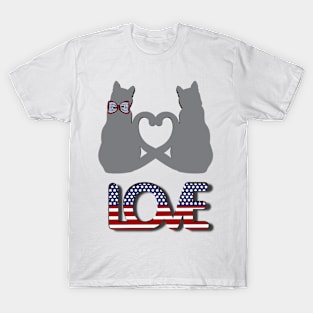 Two grey cats in love in american style T-Shirt